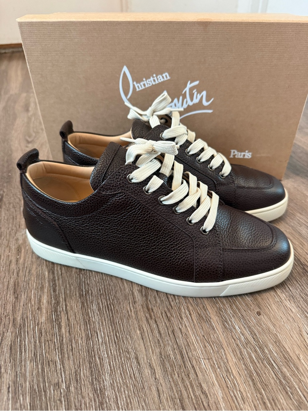 Slightly Worn Louboutin Men’s Dark Brown Leather Low-Top Sneakers size 43